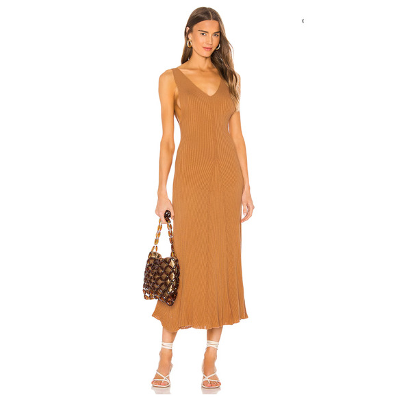 NWT Free People Camel Brown Sweet as Honey RibKnit VNeck Sleeveless Maxi Dress L - Picture 12 of 12